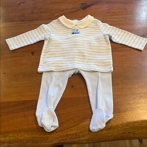 Striped Blue and White Kids One Piece 6 months. Extremely soft and comfortable.